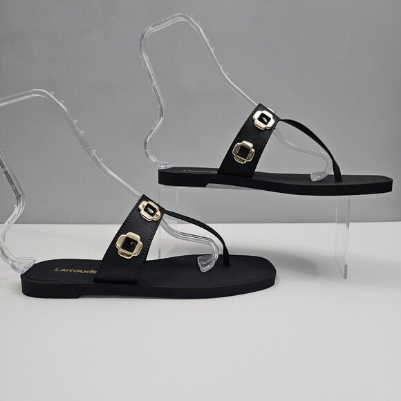 Larroude Milan S Sandal Slide Womens 10 / 11 Black PVC Thong Flip Flop Flats NEW - Picture 3 of 12